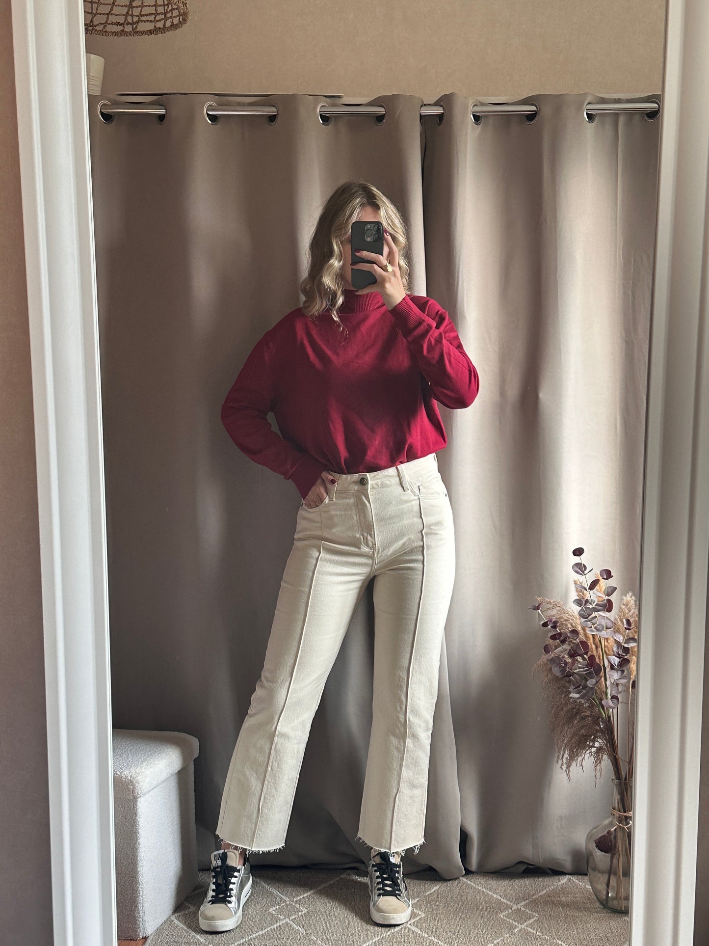 Pull col montant doux Bordeaux