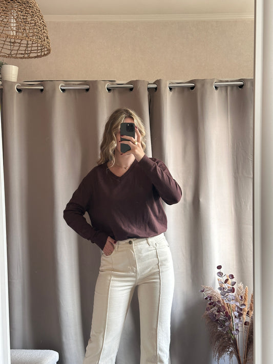 Pull col V doux Chocolat