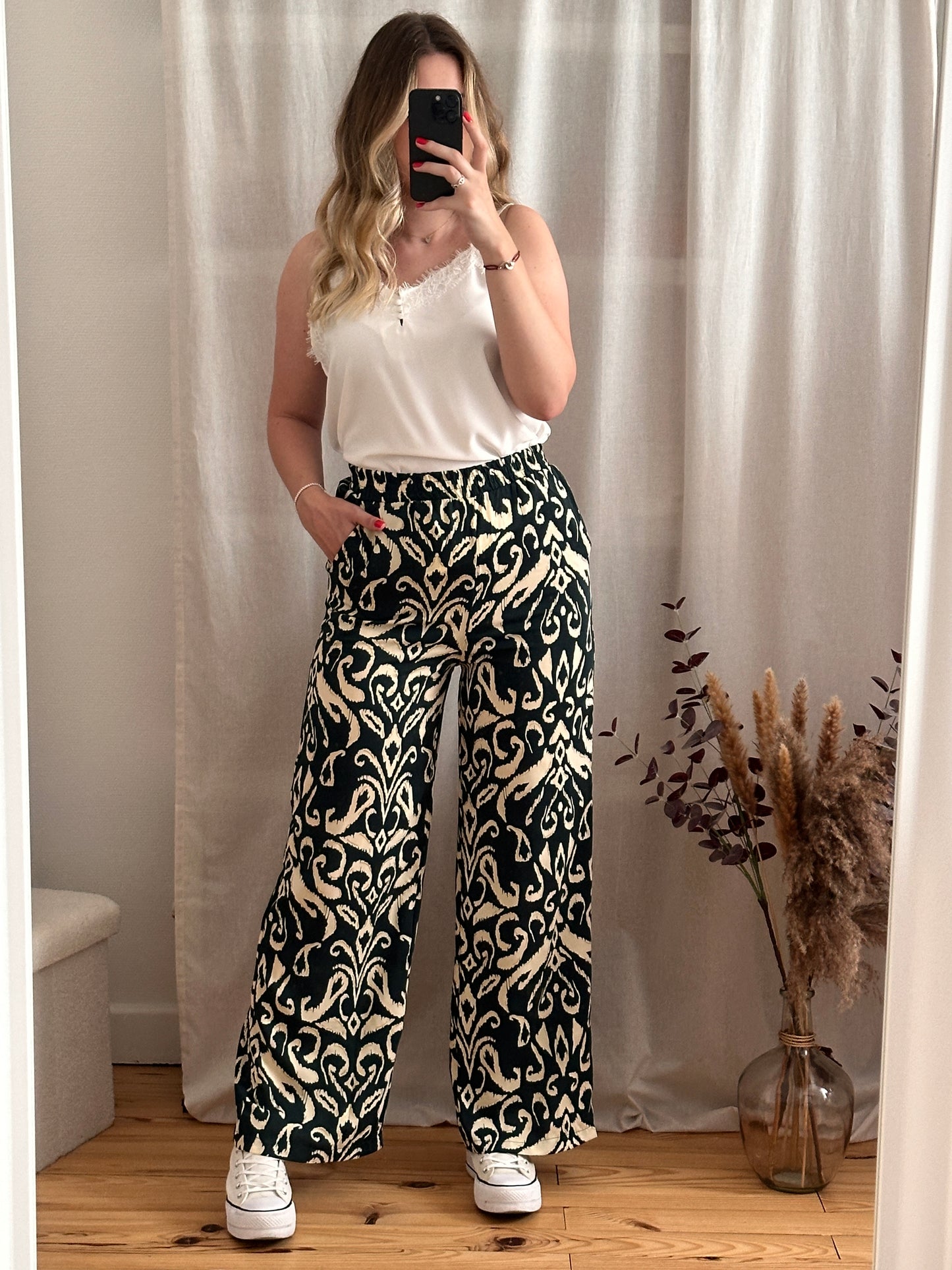 Pantalon fluide imprimé vert
