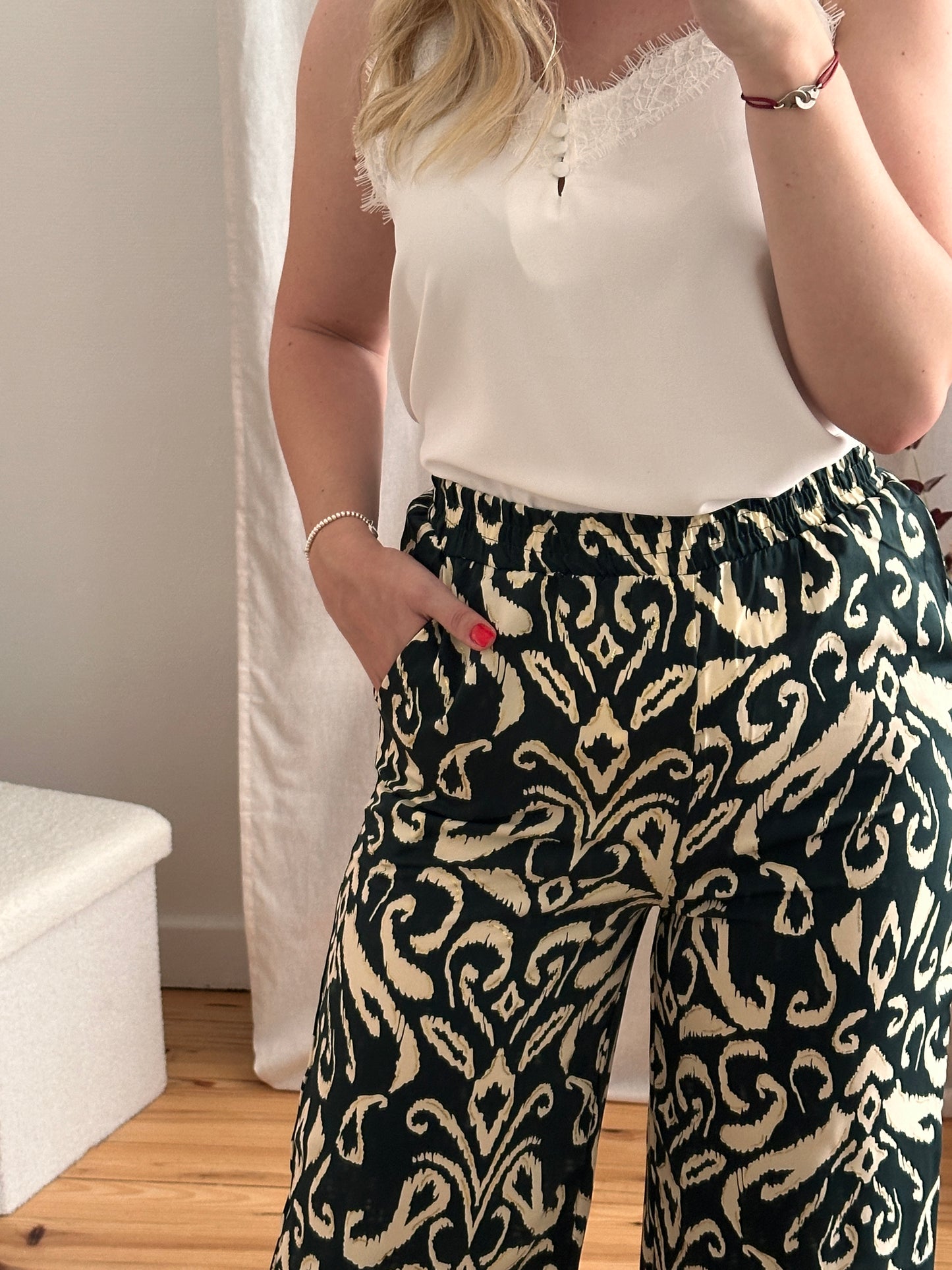 Pantalon fluide imprimé vert