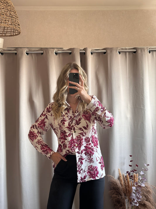 Chemise fleurs bordeaux  🇮🇹