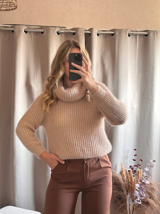 Pull col roulé Beige