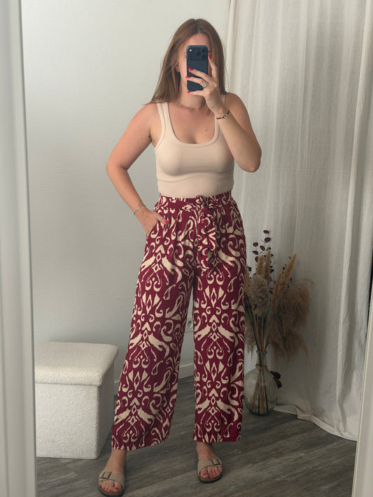Pantalon fluide motif bordeaux