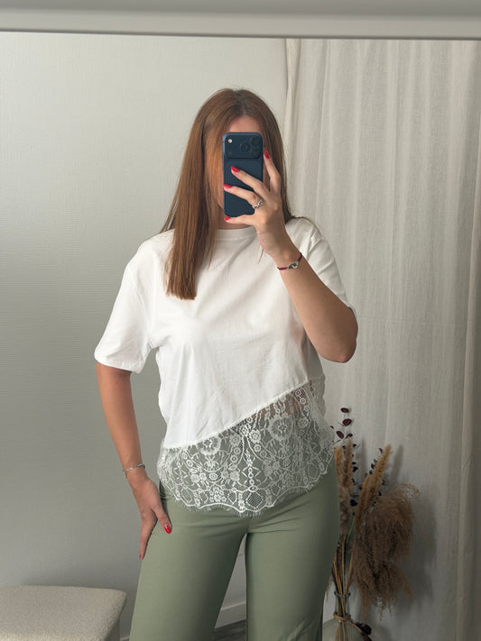 T-shirt blanc dentelle