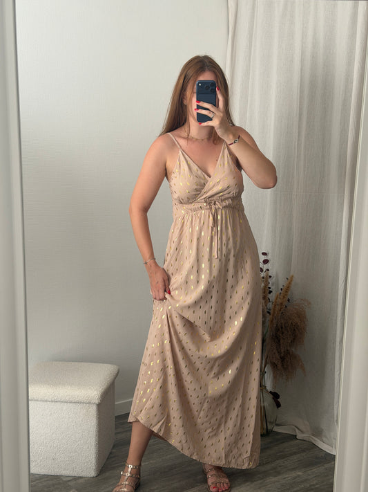 Robe longue beige à motif