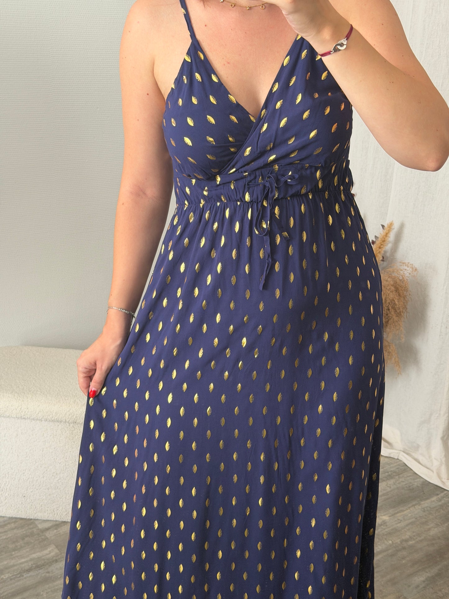 Robe longue bleu marine  à motif
