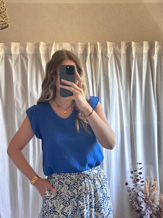 Débardeur bleu roi en gaze de coton