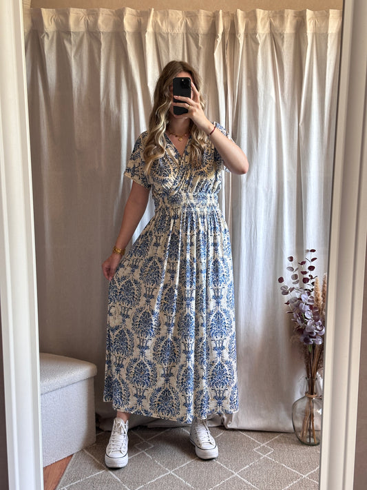 Robe longue bleu à motif