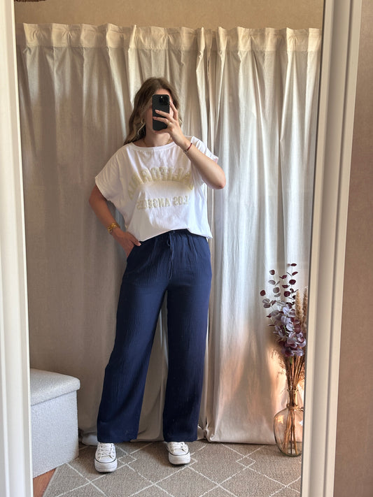 Pantalon bleu marine en gaze de coton 🇮🇹