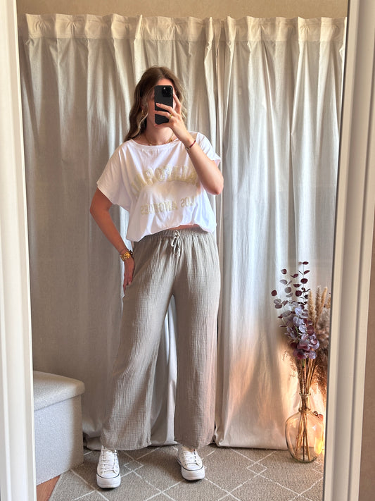 Pantalon taupe en gaze de coton 🇮🇹