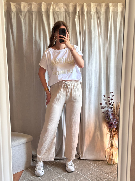 Pantalon beige en gaze de coton 🇮🇹