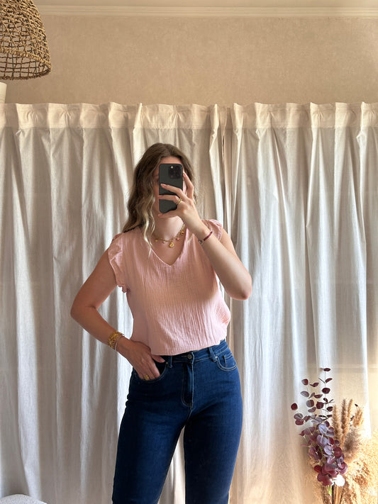Débardeur rose en gaze de coton