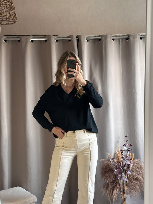 Pull col V doux Noir