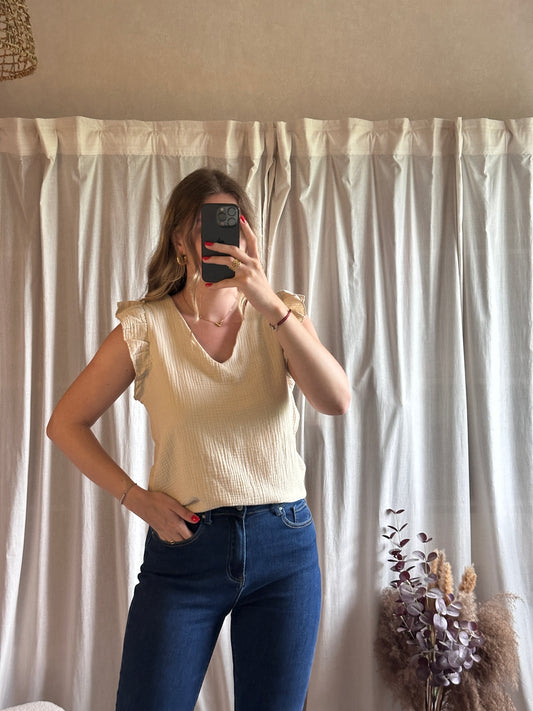 Débardeur beige en gaze de coton